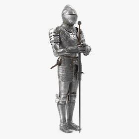 Medieval Knight Plate Armor standing with Zweihander 3D model